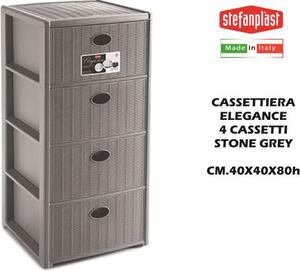STEFANPLAST Cassettiera Multiuso 4 Cassetti in Plastica 40x40x80 cm colore Stone Grey - SF30418 Elegance