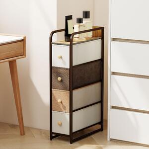 DecHome Cassettiera Multiuso Salvaspazio 4 Cassetti Pieghevoli in Tessuto, Acciaio e Legno 20x47x84.5 cm Multicolore