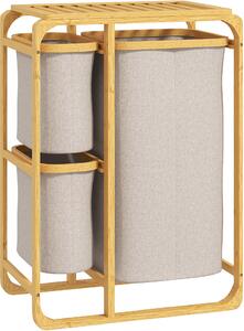 DecHome Cestino Portabiancheria in Bamb con 3 Sacchi e Ripiani Estraibili in Tessuto 50x32x69.7 cm colore Bamb e Crema - 0CWJ550