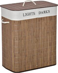 DecHome Cesto per Biancheria Bamb da 100L con 2 Scomparti Coperchio e Maniglie 52x32x63cm Marrone - 144BN850