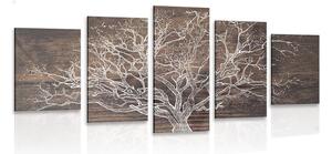 Quadri 5 pezzi – Corona dell'albero su sfondo di legno