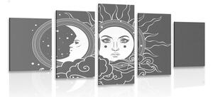Quadri 5 pezzi – Armonia in bianco e nero di sole e luna