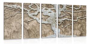 Quadri 5 pezzi – Albero astratto su legno in tonalità beige