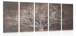 Quadri 5 pezzi – Corona dell'albero su sfondo di legno