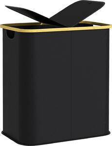 DecHome Cesto Portabiancheria da 80L a 2 Sezioni con Coperchio in Tessuto non Tessuto e Bamb 54x34x58.5 cm colore Nero - U5780BK