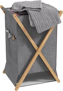 DecHome Cesto Portabiancheria Pieghevole 55L in Tessuto e Telaio in Bamb colore Legno e Grigio - 0NDJ552