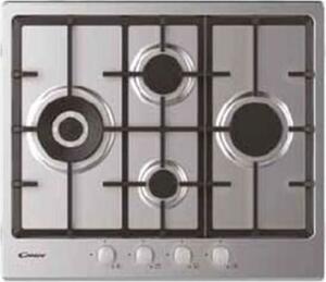 Candy CHG 6D4 WX Serie Timeless Piano Cottura 4 Fuochi a Gas 60 cm Griglie in Ghisa (1 Bruciatore Doppia Corona) colore Inox