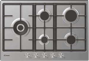Candy CHG7WLWPX Piano Cottura 5 Fuochi a Gas 75 cm Griglie in Ghisa (1 Bruciatore Doppia Corona) colore Inox
