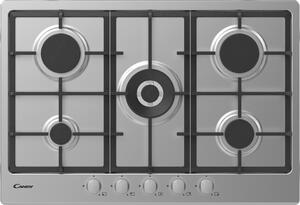 Candy CHG 74 WX Serie Timeless Piano Cottura 5 Fuochi a Gas 75 cm Griglie in Ghisa (1 Bruciatore Doppia Corona) colore Inox