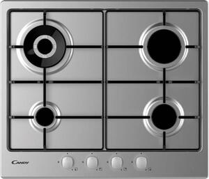 Candy CHW6BR4WX Serie Timeless Piano Cottura 4 Fuochi a Gas 60 cm (1 Bruciatore Doppia Corona) colore Inox