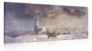Quadro su tela – Cervo e caprioli nel villaggio innevato