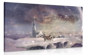 Stampa su tela – Cervo nel villaggio innevato