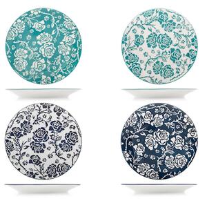 Set 4 piatti frutta Victoria in porcellana decorata colori assortiti cm 19
