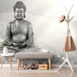 Carta da parati – Buddha bianco e nero in posizione meditativa