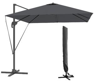 Outsunny Ombrellone da Giardino 2.5x2.5 m a Braccio, Girevole a 360° con Manovella e Base a Croce, Grigio Scuro