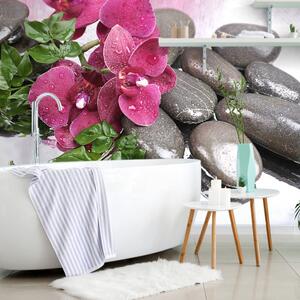 Carta da parati – Orchidea fiorita e pietre benessere