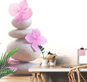 Carta da parati – Equilibrio di pietre e fiore rosa