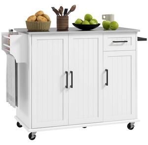 HOMCOM Isola per Cucina con Cassetto, Armadietto e 2 Ripiani Aperti, in MDF e Acciaio Inox, 128x45.5x91.5 cm|Aosom