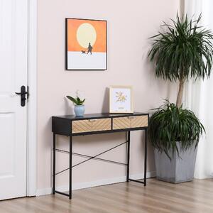 DecHome Consolle Ingresso Design Moderno con 2 Cassetti in Metallo Dimensioni 100x30x75 cm colore Nero / Quercia