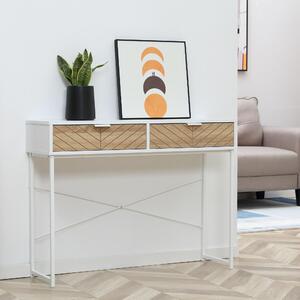 DecHome Consolle Ingresso Design Scandinavo con 2 Cassetti in Metallo Dimensioni 100x30x75 cm colore Bianco
