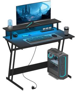 HOMCOM Scrivania Gaming con Luci LED e Supporto per Monitor, in Truciolato e Acciaio, 100x60x88.5 cm, Nero