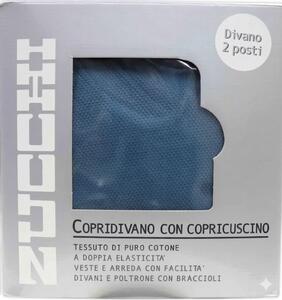 ZUCCHI Copridivano 2 Posti elasticizzato Tinta Unita con Copricuscino colore Avio - Zucchi