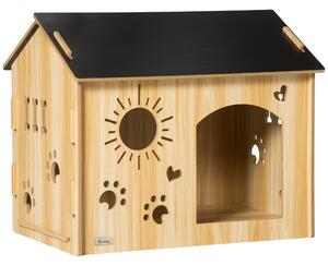 AllMyPets Cuccia per Cani da Interno con Struttura in Legno e Aperture a Forma di Zampa, Cuore e Ossa colore Rovere - L4250AK