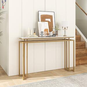 Costway Tavolo consolle da 120cm con piano effetto marmo e struttura geometrica in metallo, Tavolo ingresso moderno Bianco