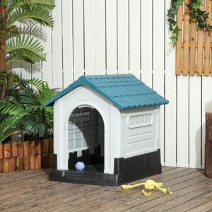 AllMyPets Cuccia per Cani Piccoli da Esterno in Plastica con Finestre e Base Rialzata 64.5x57x66 cm colore Blu