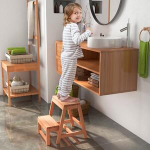 Costway Sgabello pieghevole in legno a 2 scalini portatile, Scala multipurpose leggero per bambini per cucina Naturale
