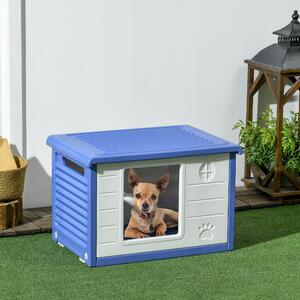 AllMyPets Cuccia per Cani Taglia Piccola da Esterno in PE con Ingresso e 2 Prese d'Aria Laterali 60x42x40 cm colore Blu e Bianco