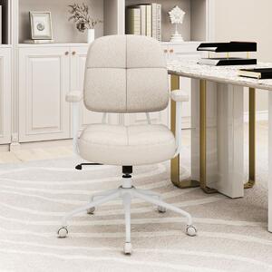Costway Sedia da ufficio ergonomica girevole con braccioli e ruote, Sedia per computer imbottita Beige