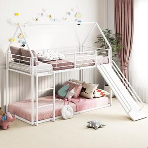 Costway Loft con sponda di sicurezza e tetto di casa con scivolo e scala convertibili, Letto a castello basso doppio letto singolo Bianco