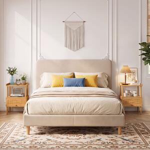 Costway Comodino camera da letto in bambù con ampio piano ripiano aperto e scomparto contenitore, Comodino in bambù per soggiorno studio e ingresso