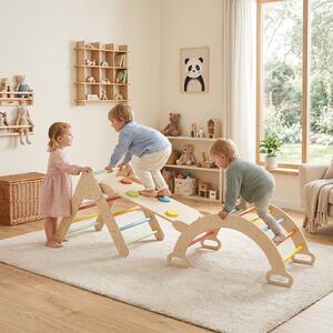 Costway Giocattoli montessori da arrampicata con scala a triangolo pieghevole arco con cuscino rimovibile, Arrampicata in legno per bambini 1+ anni Colorato