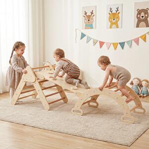 Costway Giocattoli montessori da arrampicata con scala a triangolo pieghevole arco con cuscino rimovibile, Arrampicata in legno per bambini 1+ anni Naturale