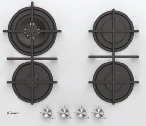 Candy CVG6BR4WPW Piano Cottura 4 Fuochi a Gas 60 cm Vetro Temperato Griglie in Ghisa Bianco