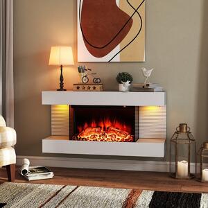 Costway Camino elettrico stufa da 750W/1500W e poltrona pieghevole da terra rivestito, Camino elettrico da parete a 3 lati e divano imbottito regolabile