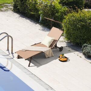 Costway Lettino prendisole da giardino e tavolino laterale da esterno, Sedie a sdraio da piscina e tavolo quadrato da giardino Marrone