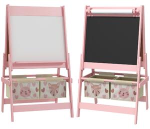 AIYAPLAY Lavagna per Bambini con Cavalletto 3 in 1 e 2 Contenitori, Età 3-8 anni, 54x46.5x93cm, Rosa|Aosom