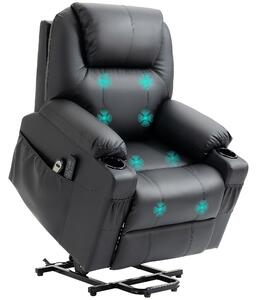 HOMCOM Poltrona Alzapersona Reclinabile max 135° con 8 Punti Massaggianti e Poggiapiedi, 88x92x106 cm, Nero|Aosom