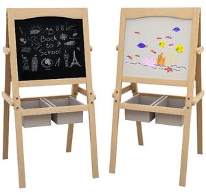 AIYAPLAY Lavagna per Bambini con Cavalletto 3 in 1 e Cestini, Età 3-6 anni, 58x50.5x109cm, Color legno|Aosom