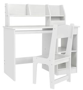 ZONEKIZ Set Tavolo e Sedie per Bambini da 5-8 Anni con Scaffale Integrato e Mensola Estraibile in Legno Bianco per Studio e Gioco|Aosom Italy
