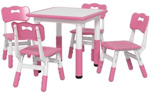 AIYAPLAY Set Tavolo e Sedie per Bambini 5pz con 4 Sedie Regolabili 32x36x52.5-56 cm e Tavolo 60x60x46-58 cm, Rosa