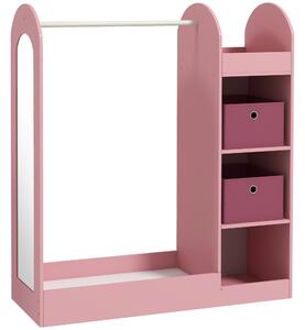 AIYAPLAY Appendiabiti per Bambini con Ripiani, Scatole e Specchio in Legno, Rosa