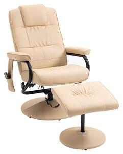 HOMCOM Poltrona Relax con Pouf Poggiapiedi Reclinabile a 145° con 10 Punti Massaggio e Telecomando in Finta Pelle, Crema