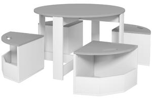 AIYAPLAY Set con Tavolo per Bambini e 4 Sgabelli Salvaspazio con Vano Contenitore in Legno, Grigio