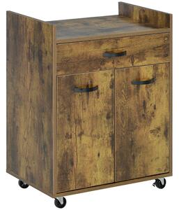 HOMCOM Carrello da Cucina con Cassetto, Armadietto e 4 Ruote in Legno, 60x40x77cm, Marrone Rustico