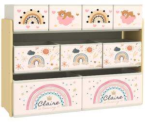 AIYAPLAY Mobile Portagiochi per Bambini a 3 Livelli con 9 Contenitori in Tessuto, 93x30x70 cm, Giallo