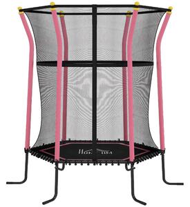 HOMCOM Tappeto Elastico per Bambini con Ingresso a Cerniera e Pali Imbottiti, in Acciaio, PP e EPE, Ø163.5x190 cm, Rosa